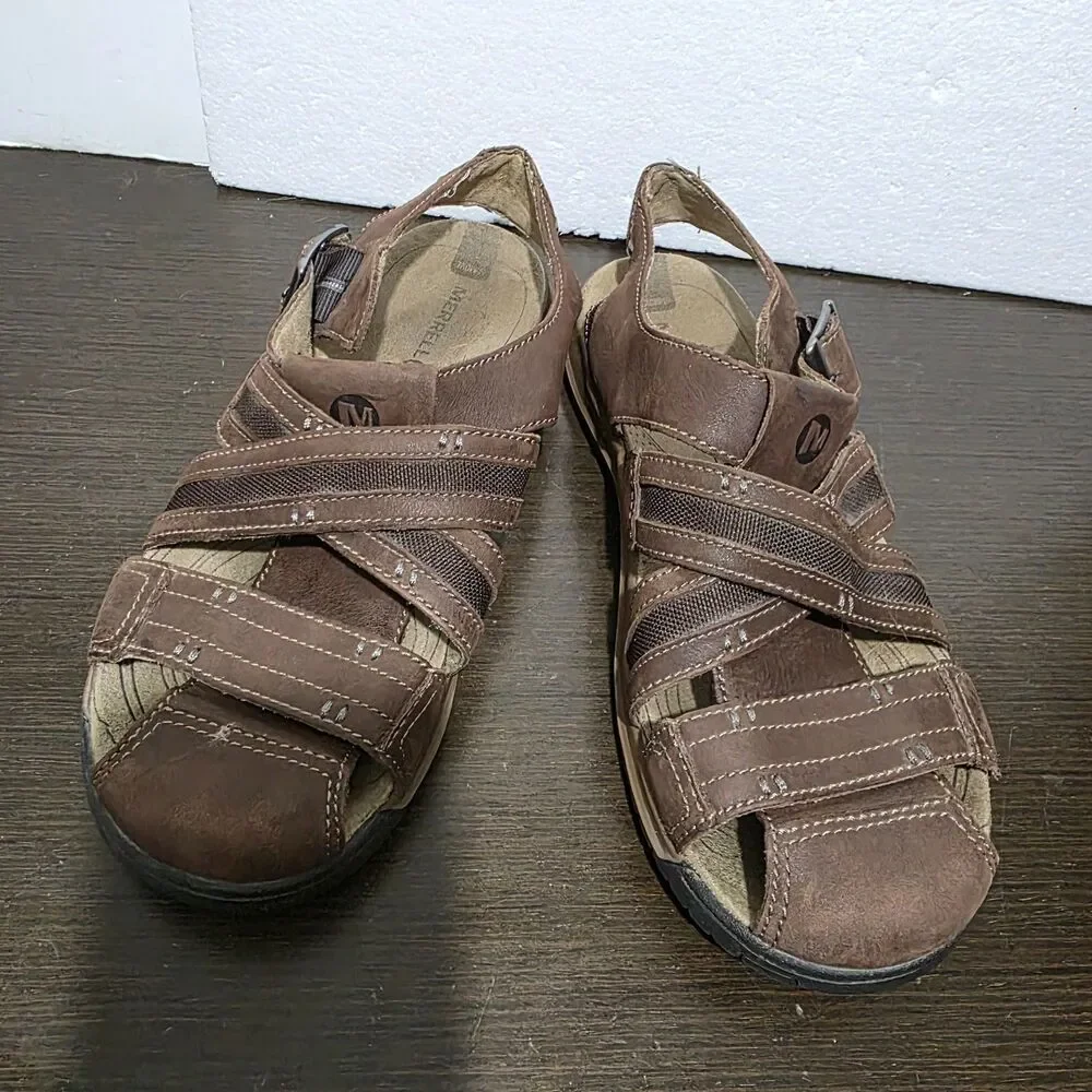 Merrell Espresso J62213 Brown Suede Leather Fisherman Sandals 9 - Picture 4 of 16